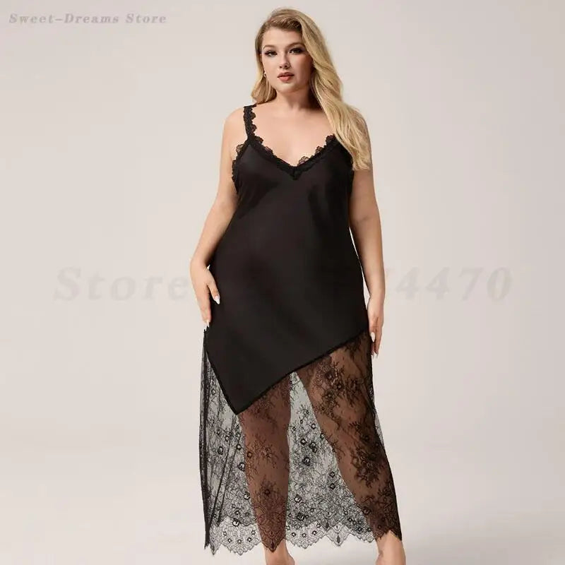 Black Lace-Hem Nightgown
