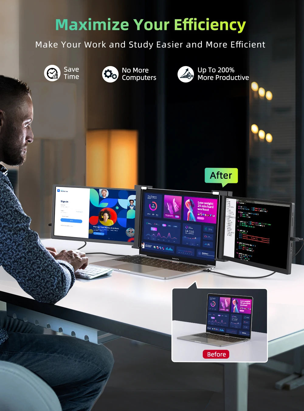 Portable Triple  Laptop Screen