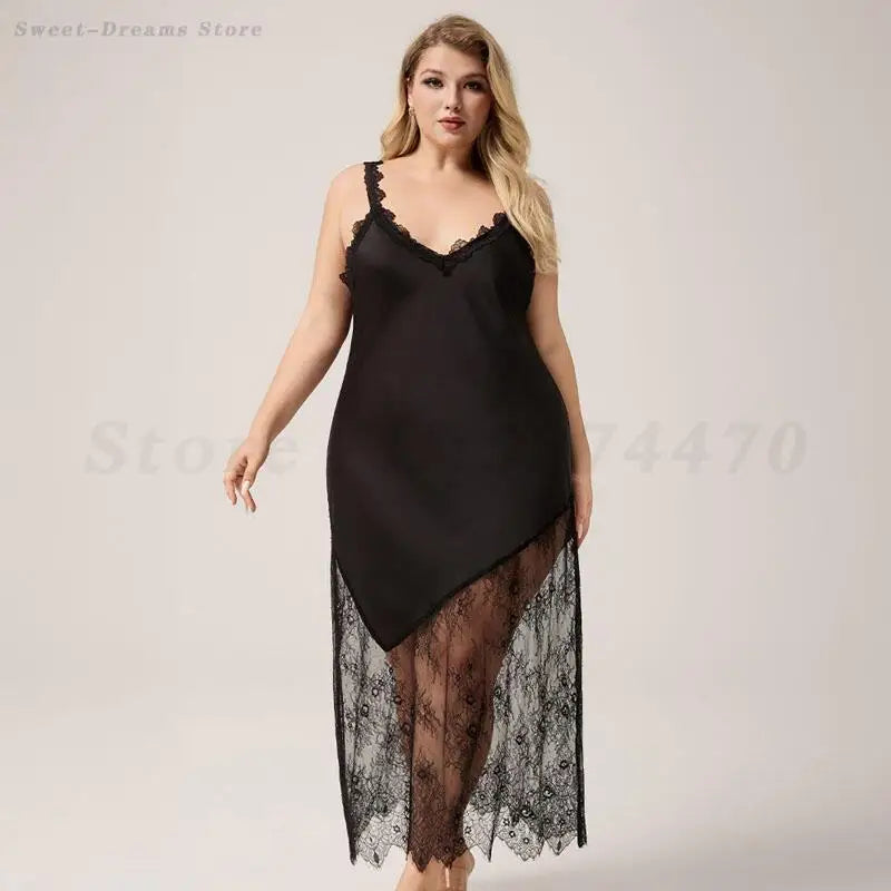 Black Lace-Hem Nightgown
