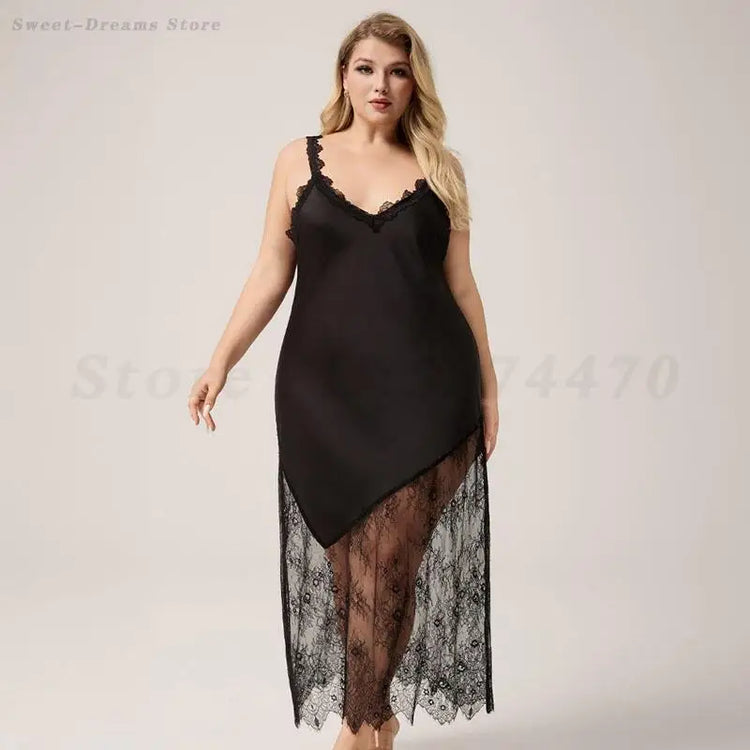 Black Lace-Hem Nightgown