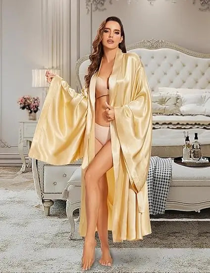 Long Satin Kimono Robe