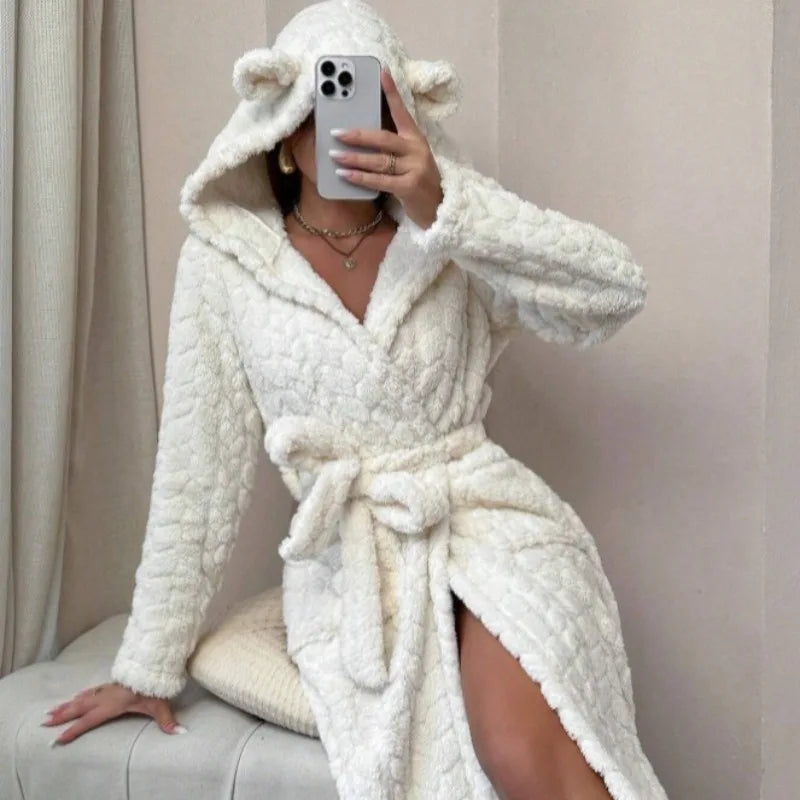 Plush Bear-Ear Hooded Robe