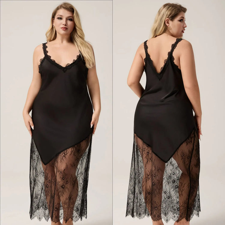 Black Lace-Hem Nightgown