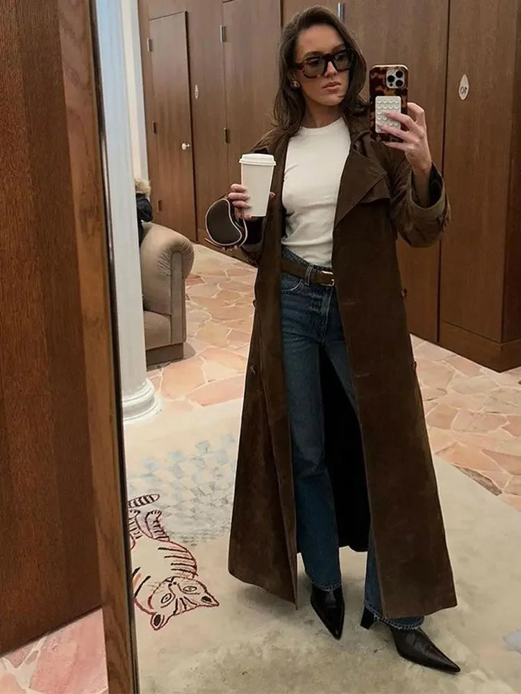 Faux Leather Long Coat