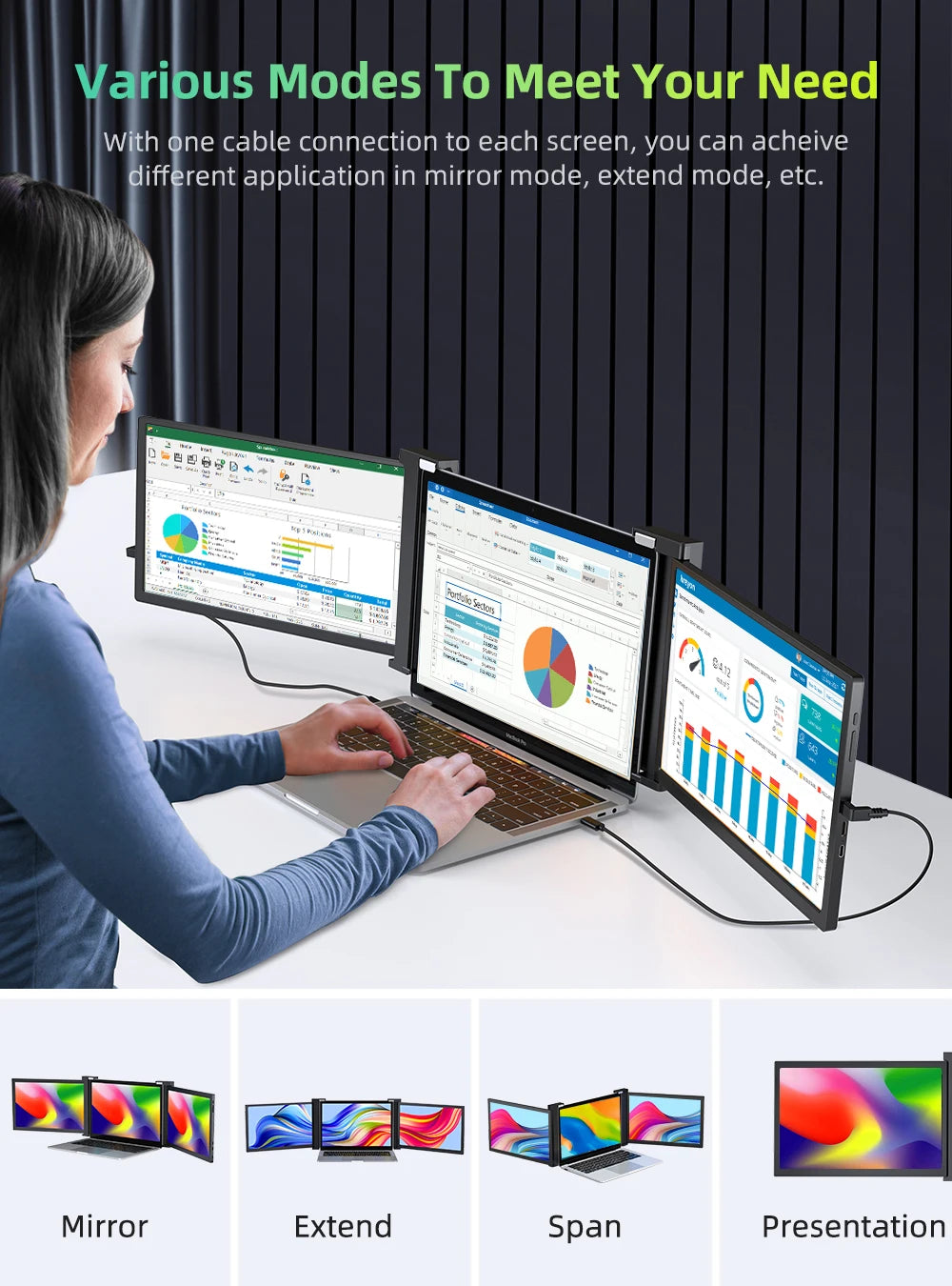 Portable Triple  Laptop Screen