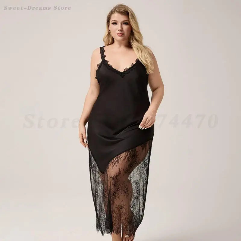 Black Lace-Hem Nightgown