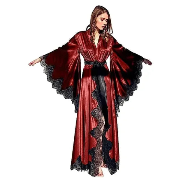 Lace-Trim Long Robe