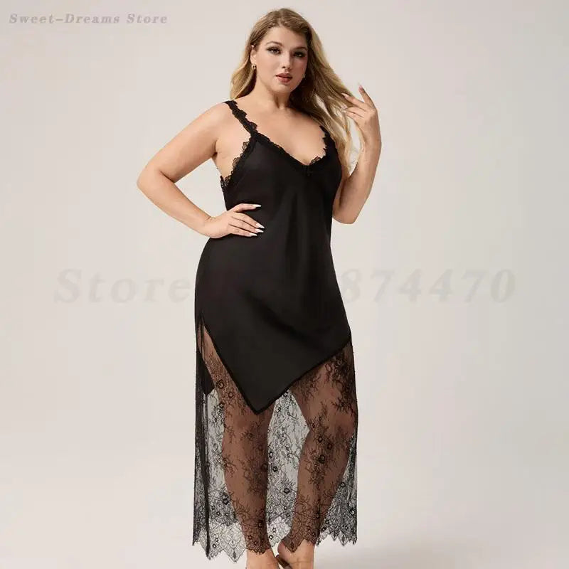 Black Lace-Hem Nightgown