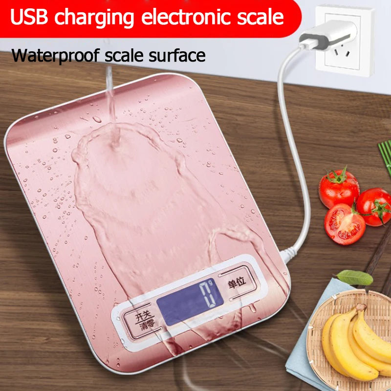Rechargeable Kitchen Scale LCD Display Stainless Steel