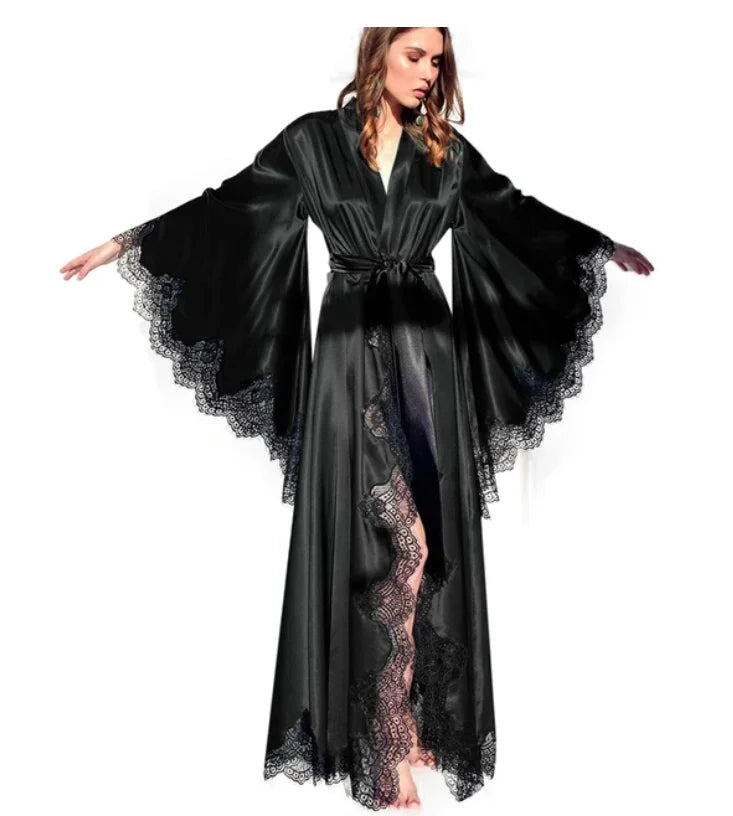 Lace-Trim Long Robe