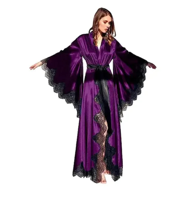 Lace-Trim Long Robe