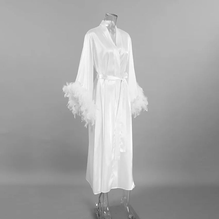 Feather-Look Cuff Long Robe