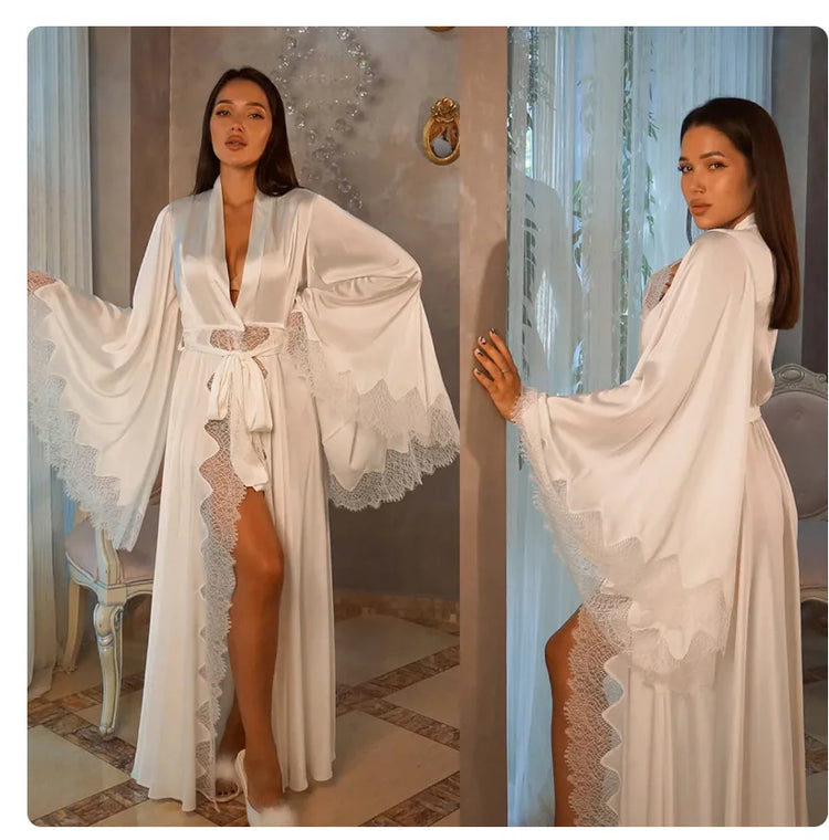 Lace-Trim Long Robe