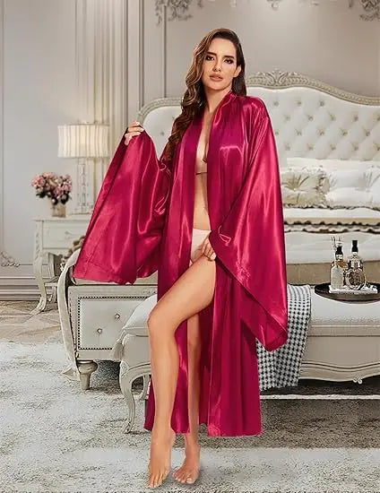 Long Satin Kimono Robe